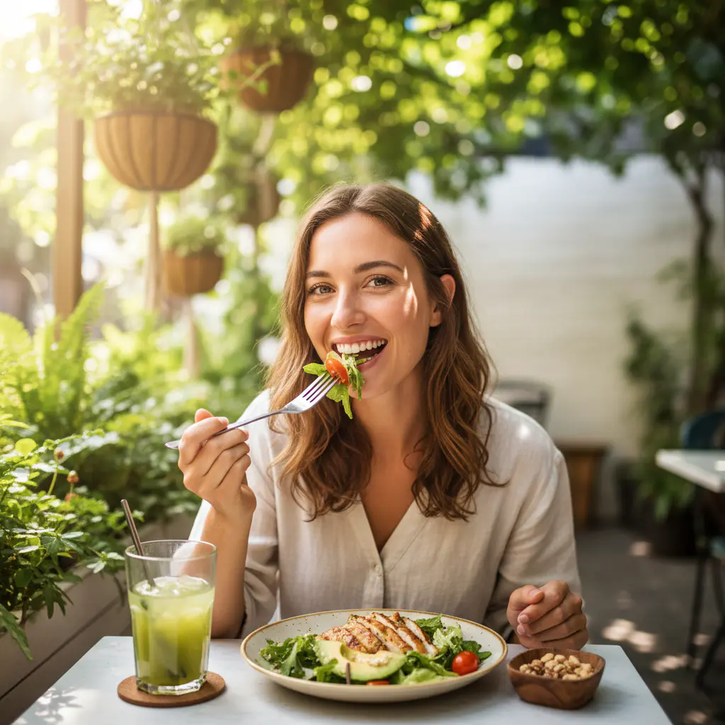 Happy customer eating